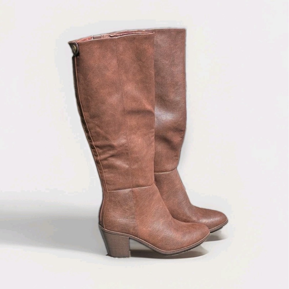 Brown Tall Riding Boots Equestrian Block Heel Baretraps Kiara Women's 9.5 M